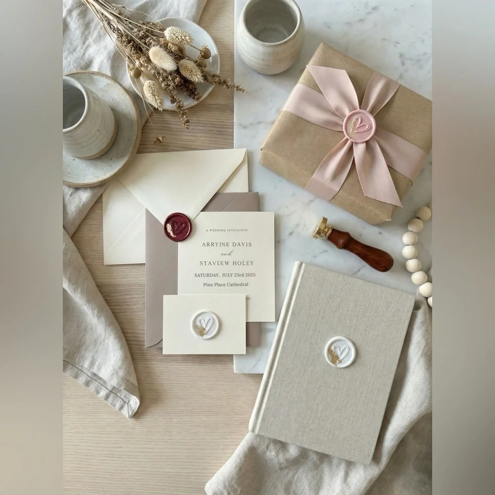 22k Gold Leaf Handmade Heart Wax Seals Wedding Invite Peel & Stick | 25 pack